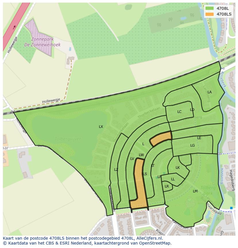 Afbeelding van het postcodegebied 4708 LS op de kaart.