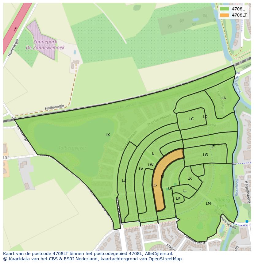 Afbeelding van het postcodegebied 4708 LT op de kaart.