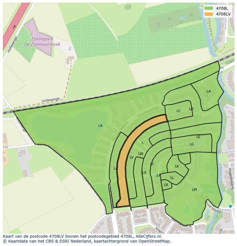 Afbeelding van het postcodegebied 4708 LV op de kaart.