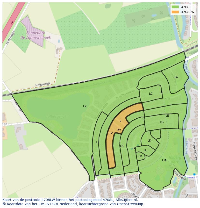 Afbeelding van het postcodegebied 4708 LW op de kaart.