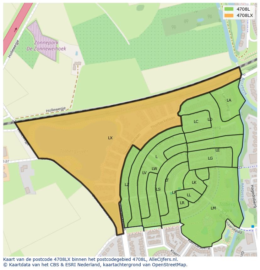 Afbeelding van het postcodegebied 4708 LX op de kaart.