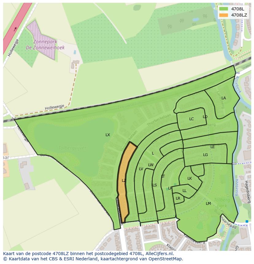 Afbeelding van het postcodegebied 4708 LZ op de kaart.