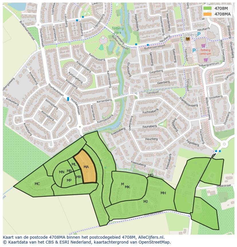 Afbeelding van het postcodegebied 4708 MA op de kaart.