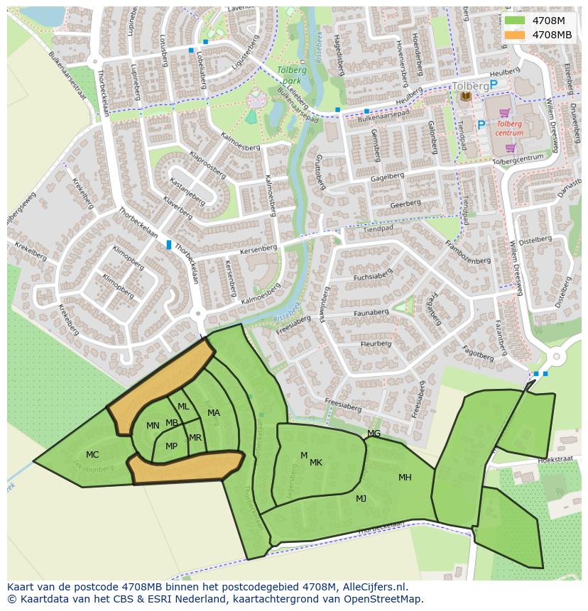 Afbeelding van het postcodegebied 4708 MB op de kaart.
