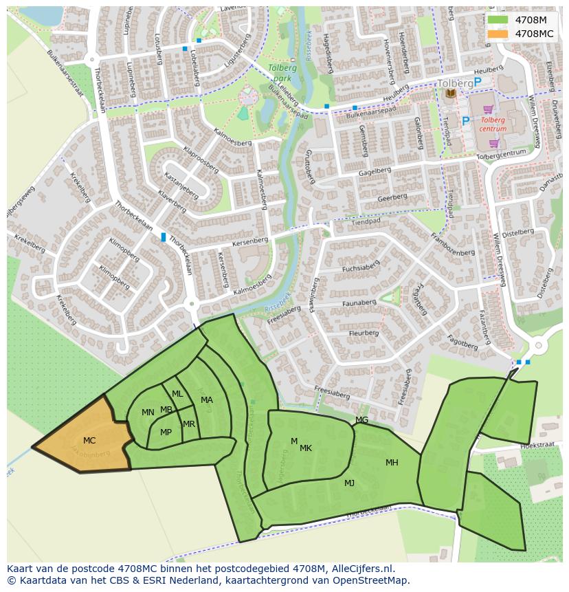 Afbeelding van het postcodegebied 4708 MC op de kaart.