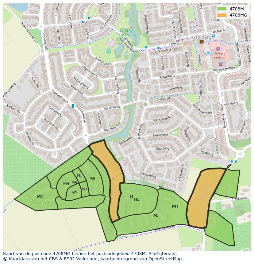 Afbeelding van het postcodegebied 4708 MG op de kaart.