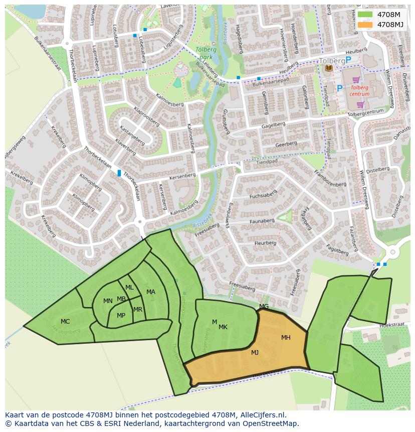 Afbeelding van het postcodegebied 4708 MJ op de kaart.