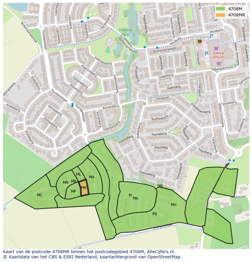 Afbeelding van het postcodegebied 4708 MR op de kaart.