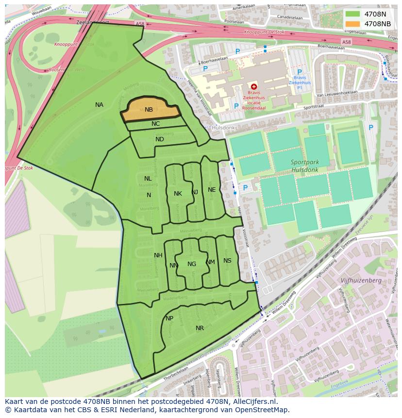 Afbeelding van het postcodegebied 4708 NB op de kaart.