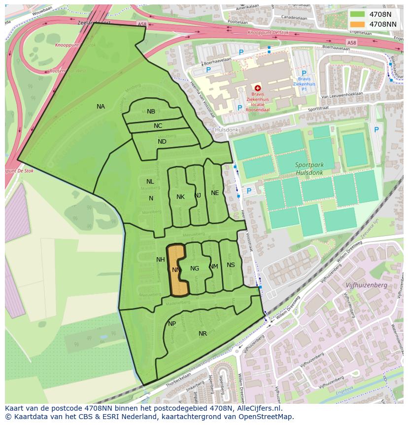 Afbeelding van het postcodegebied 4708 NN op de kaart.