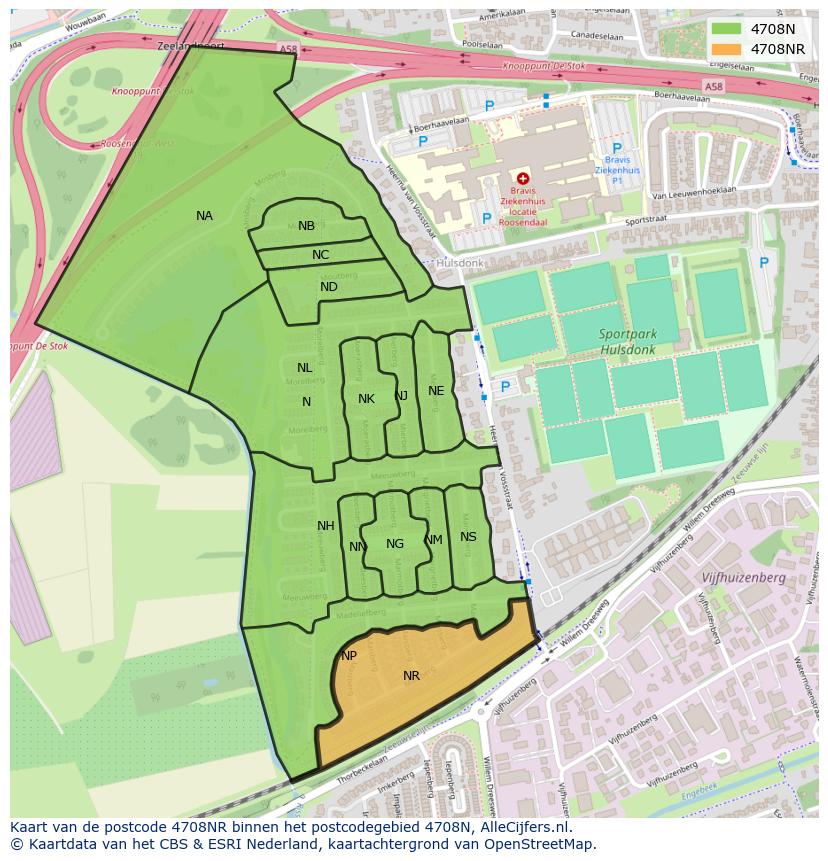 Afbeelding van het postcodegebied 4708 NR op de kaart.