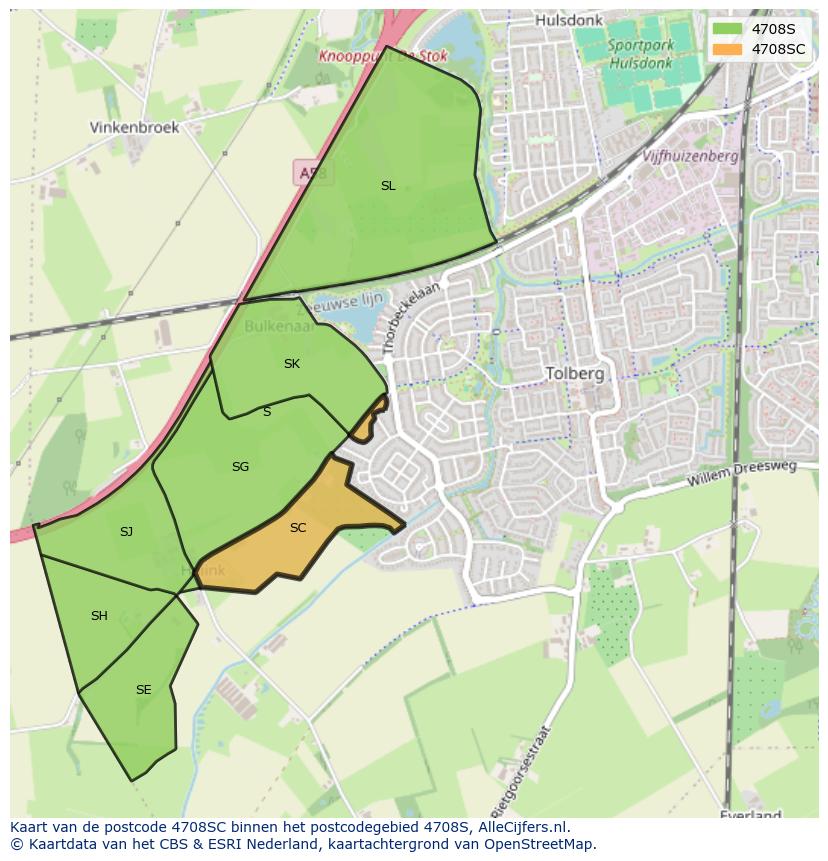 Afbeelding van het postcodegebied 4708 SC op de kaart.
