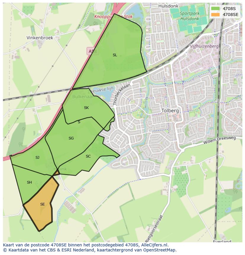 Afbeelding van het postcodegebied 4708 SE op de kaart.