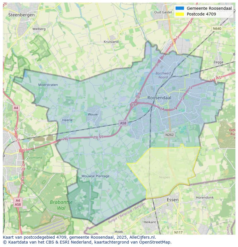 Afbeelding van het postcodegebied 4709 op de kaart.