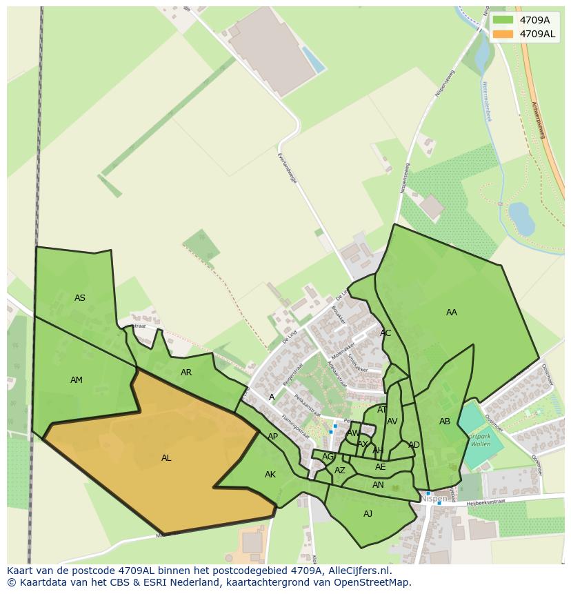 Afbeelding van het postcodegebied 4709 AL op de kaart.