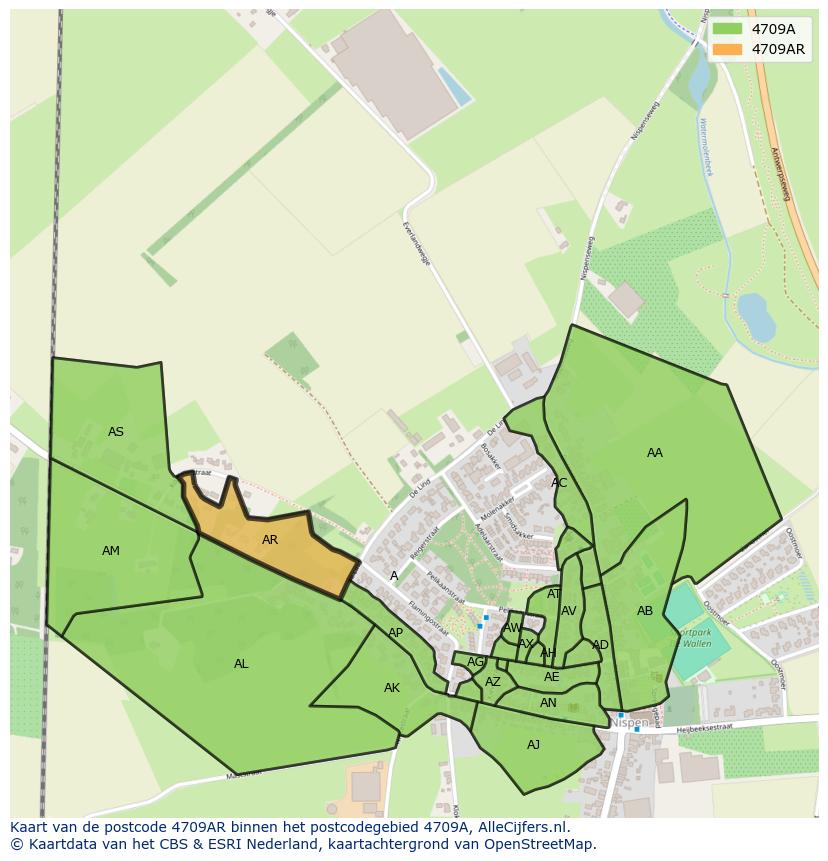 Afbeelding van het postcodegebied 4709 AR op de kaart.