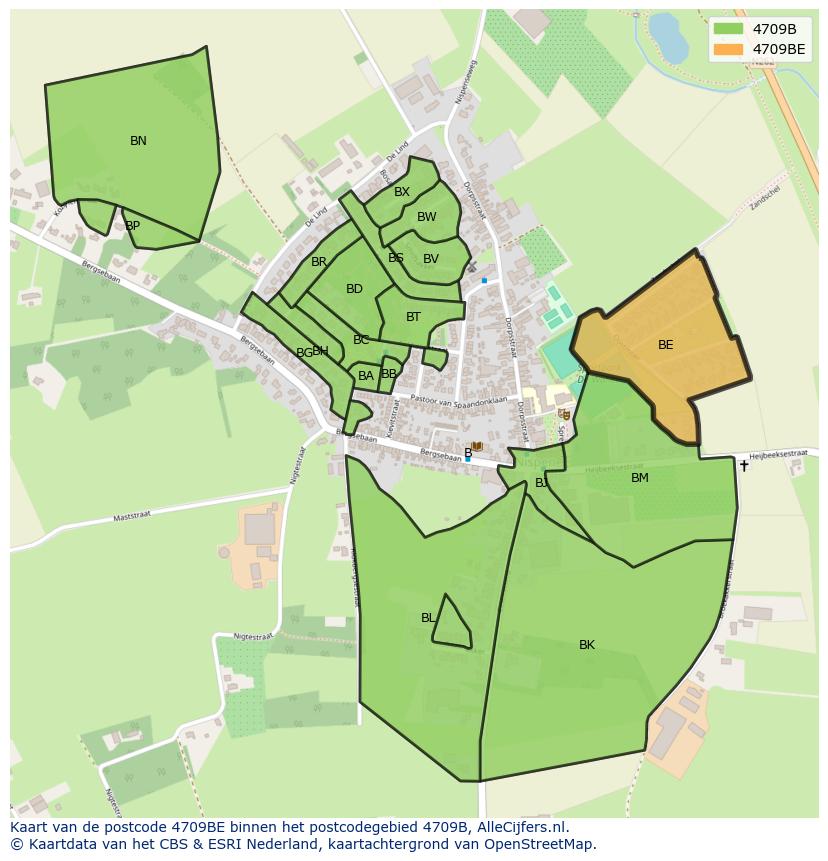 Afbeelding van het postcodegebied 4709 BE op de kaart.