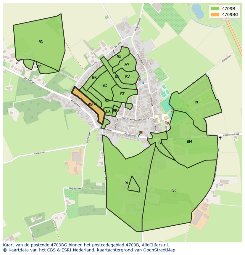 Afbeelding van het postcodegebied 4709 BG op de kaart.