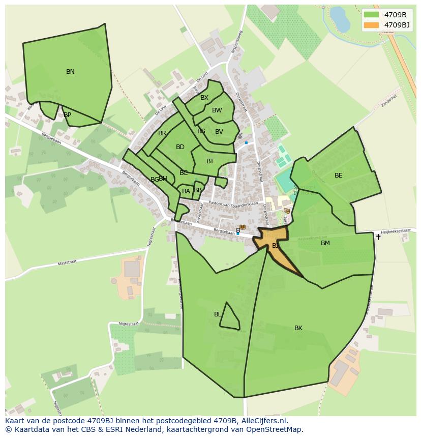 Afbeelding van het postcodegebied 4709 BJ op de kaart.
