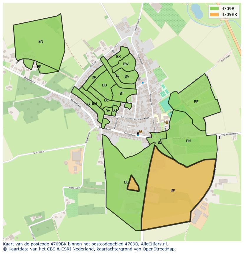 Afbeelding van het postcodegebied 4709 BK op de kaart.