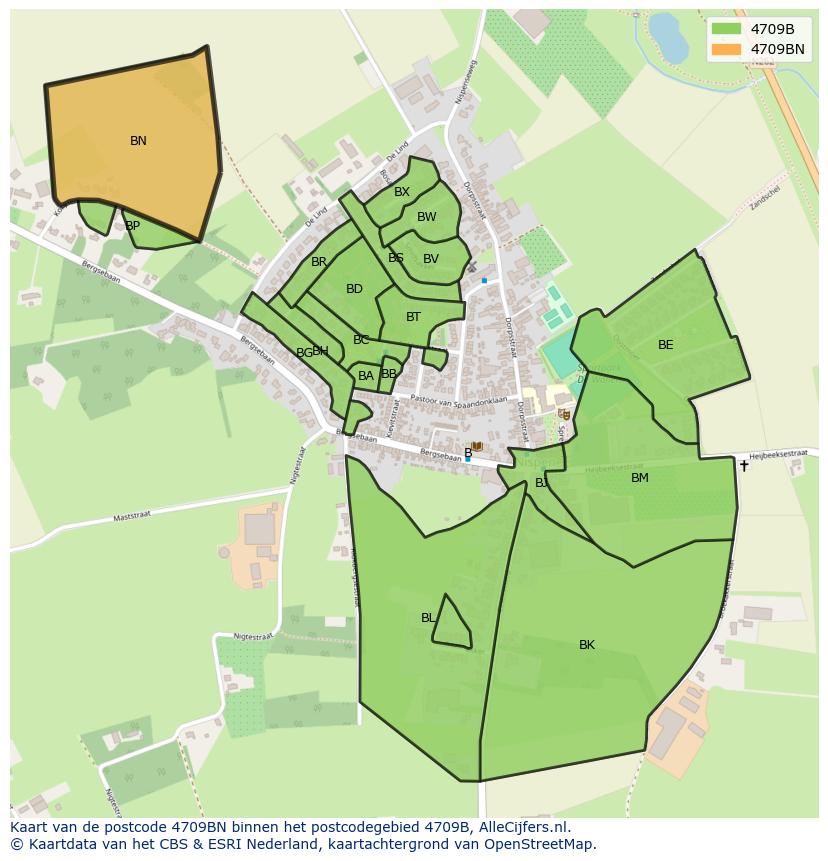 Afbeelding van het postcodegebied 4709 BN op de kaart.