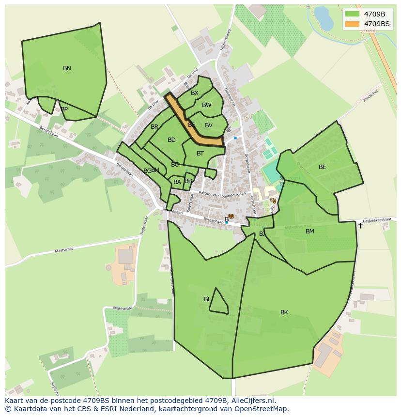 Afbeelding van het postcodegebied 4709 BS op de kaart.