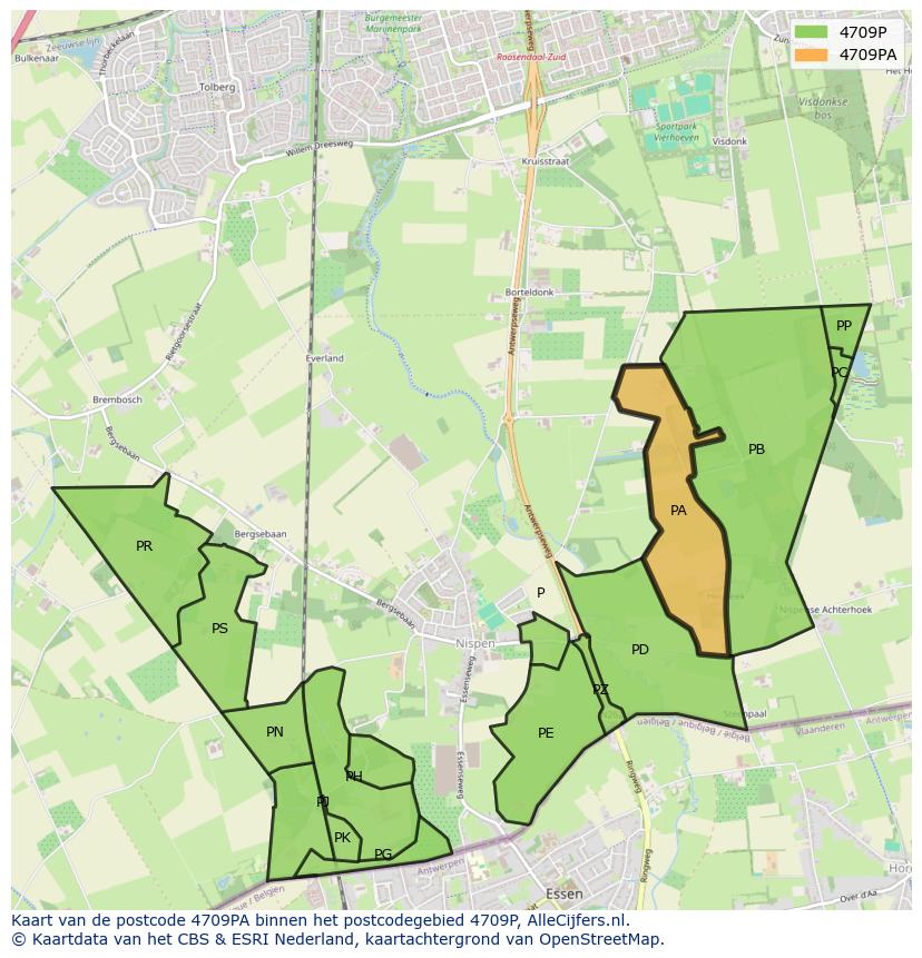Afbeelding van het postcodegebied 4709 PA op de kaart.