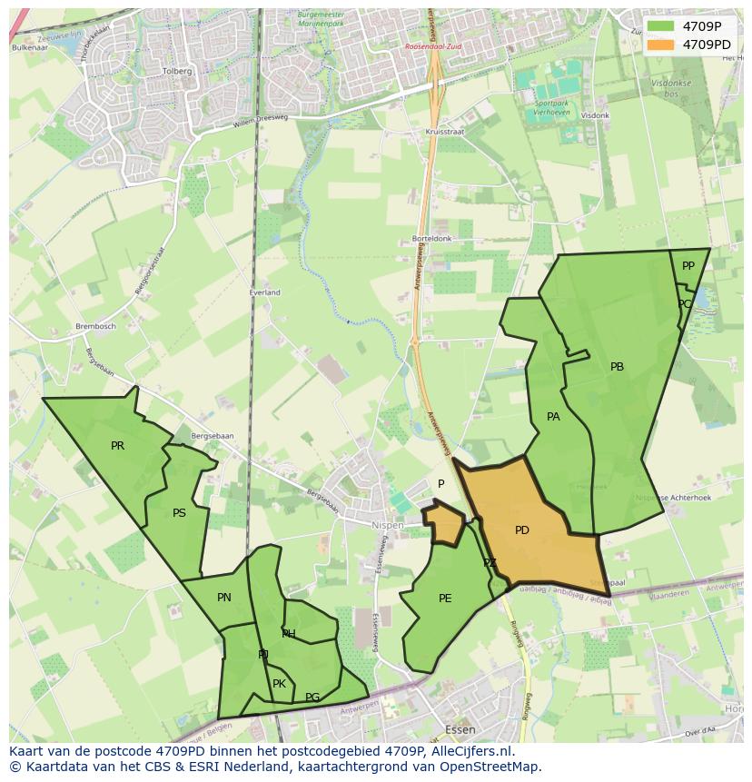 Afbeelding van het postcodegebied 4709 PD op de kaart.