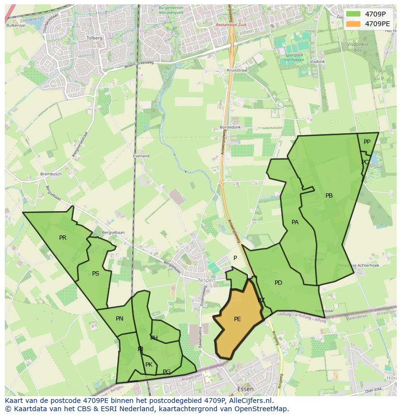 Afbeelding van het postcodegebied 4709 PE op de kaart.