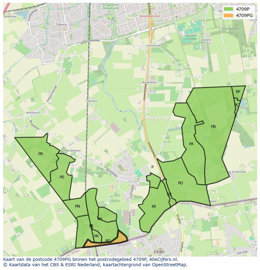 Afbeelding van het postcodegebied 4709 PG op de kaart.