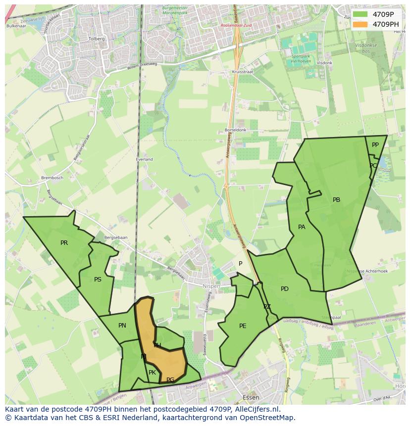 Afbeelding van het postcodegebied 4709 PH op de kaart.