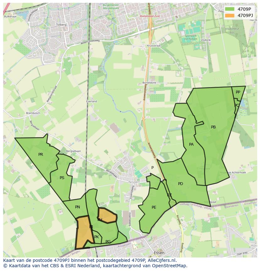 Afbeelding van het postcodegebied 4709 PJ op de kaart.
