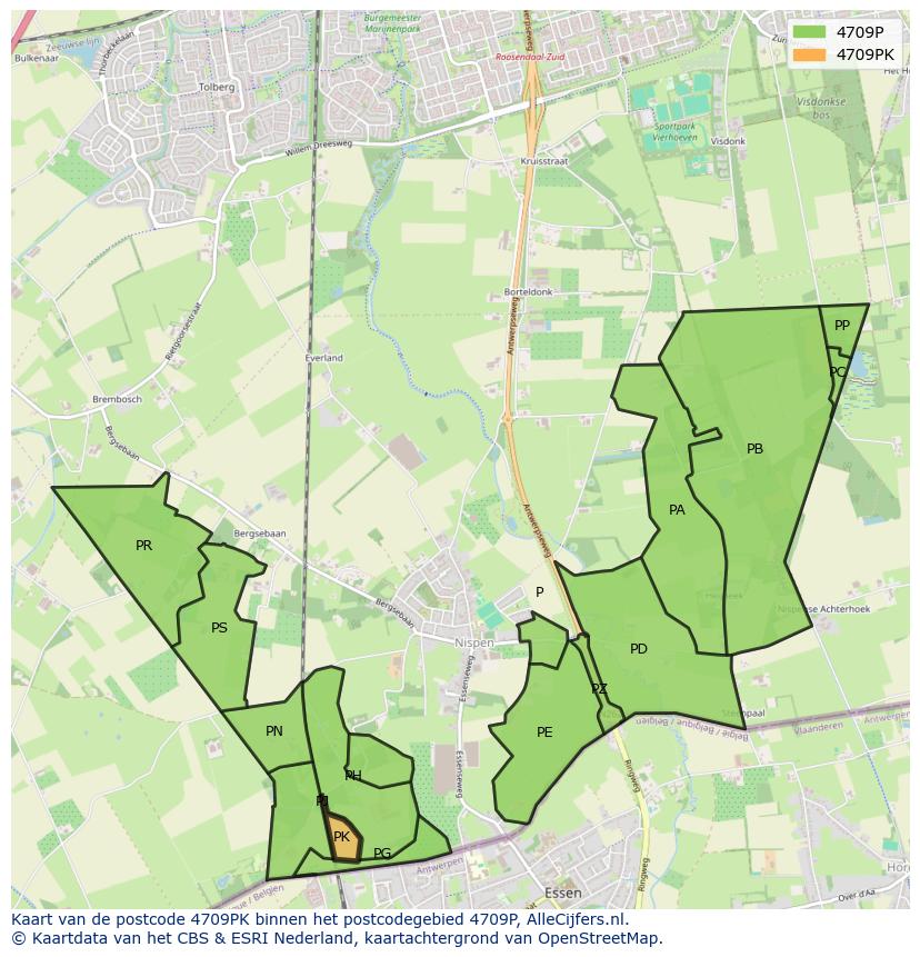 Afbeelding van het postcodegebied 4709 PK op de kaart.