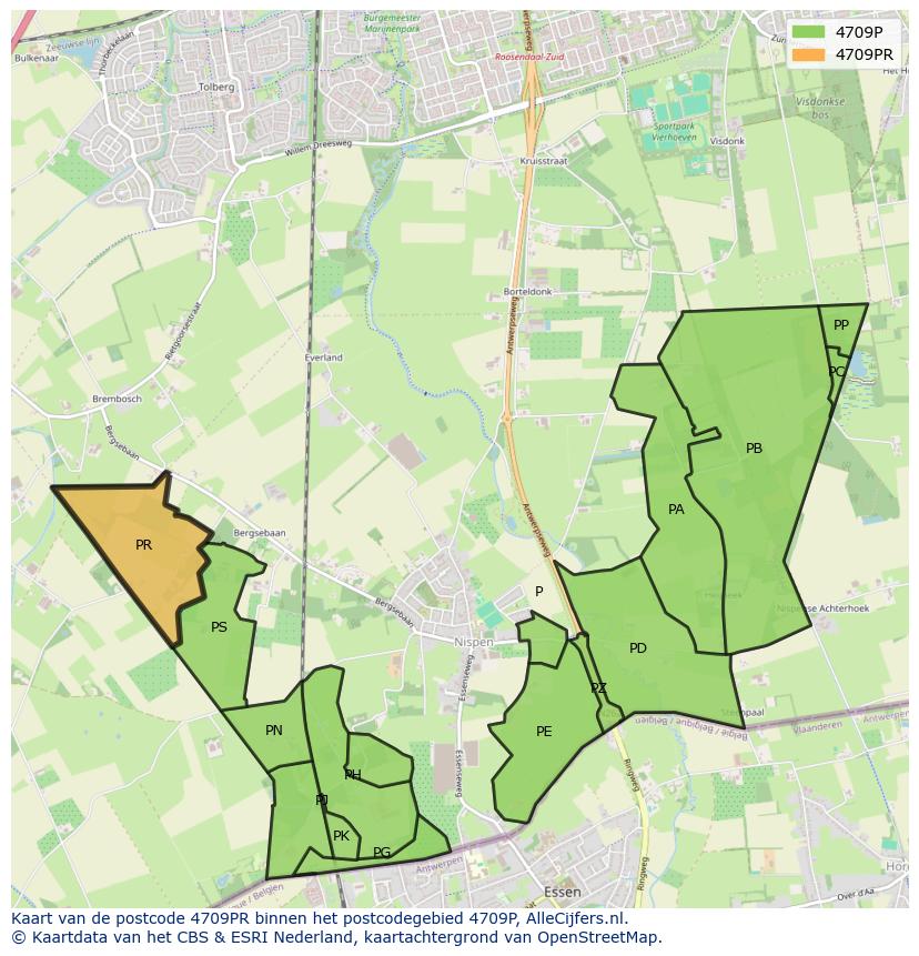 Afbeelding van het postcodegebied 4709 PR op de kaart.