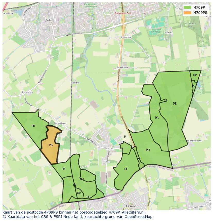 Afbeelding van het postcodegebied 4709 PS op de kaart.
