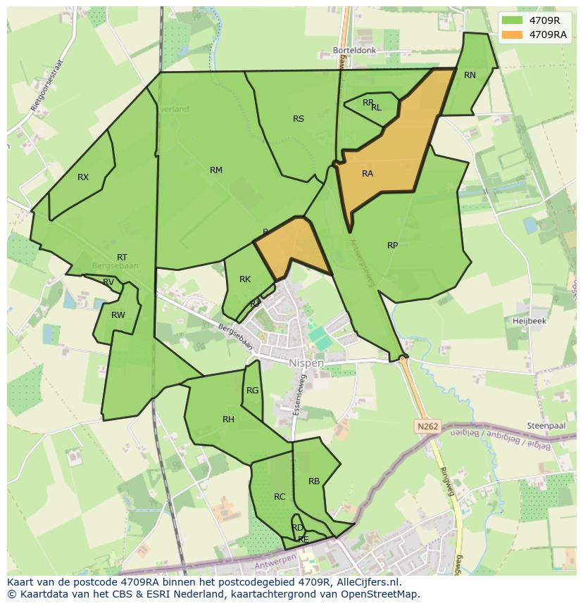 Afbeelding van het postcodegebied 4709 RA op de kaart.