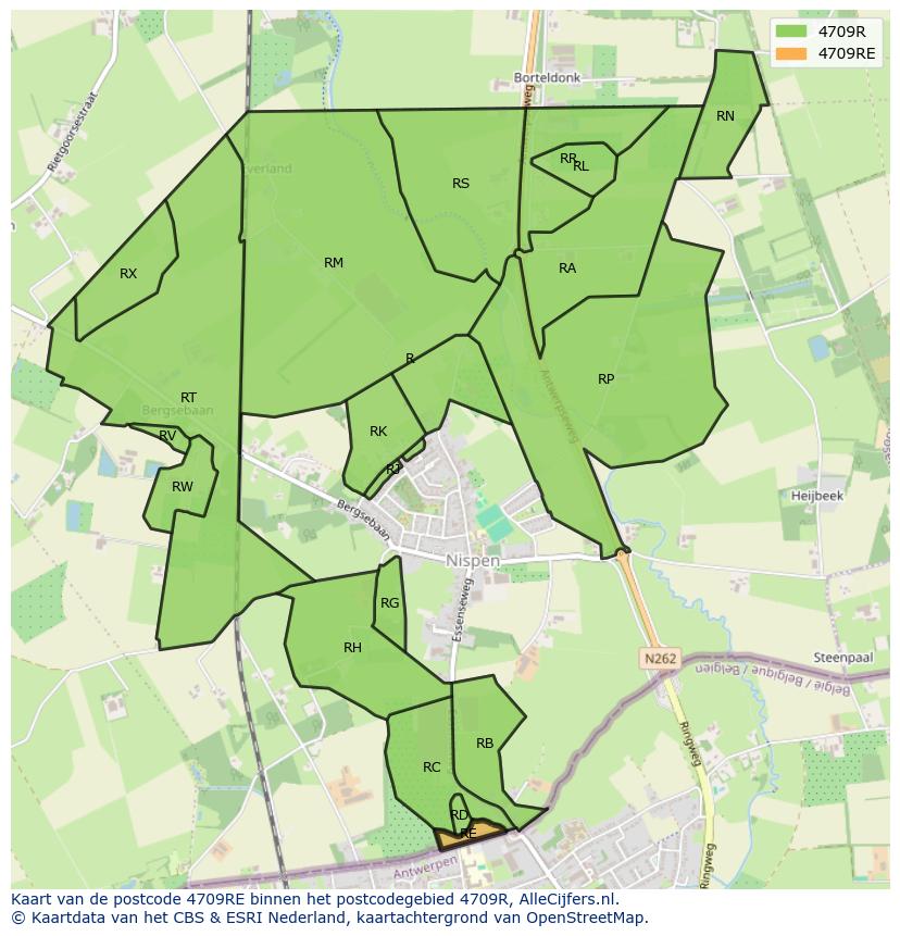 Afbeelding van het postcodegebied 4709 RE op de kaart.