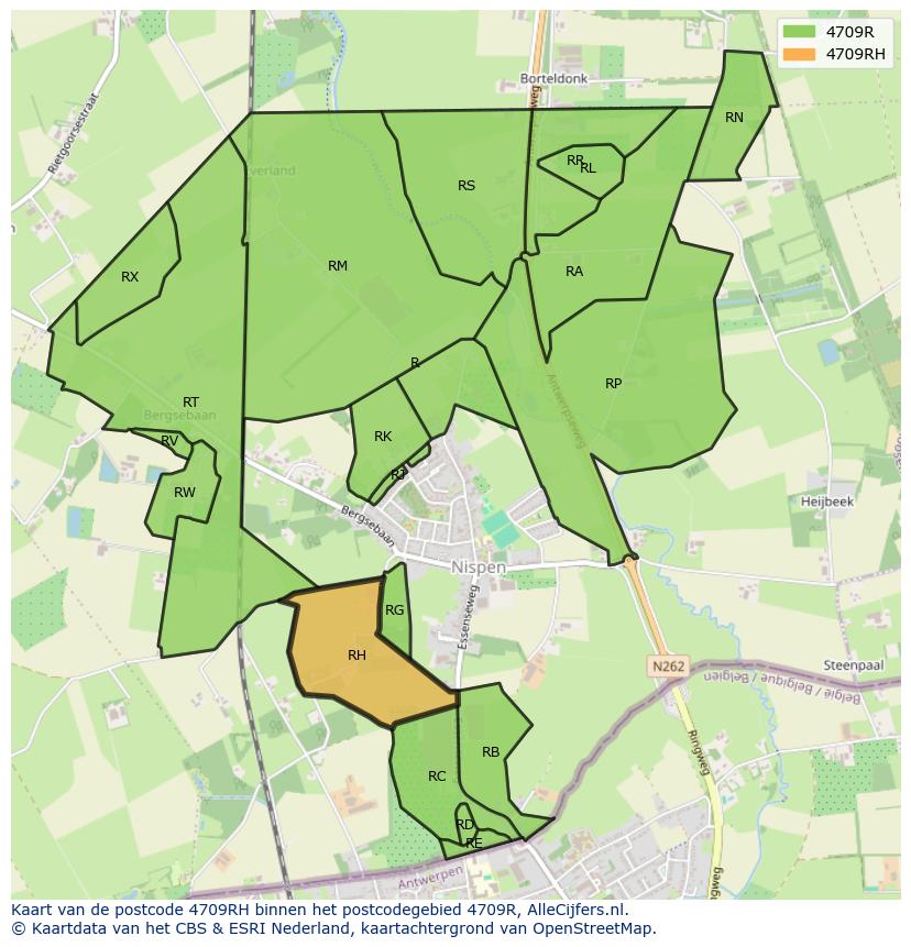 Afbeelding van het postcodegebied 4709 RH op de kaart.