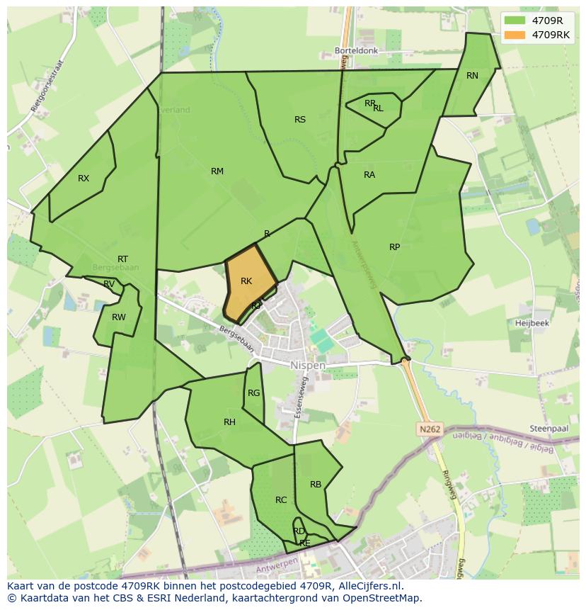 Afbeelding van het postcodegebied 4709 RK op de kaart.