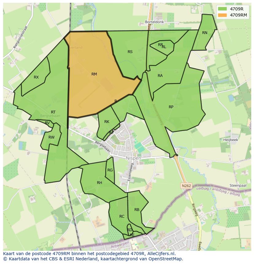 Afbeelding van het postcodegebied 4709 RM op de kaart.