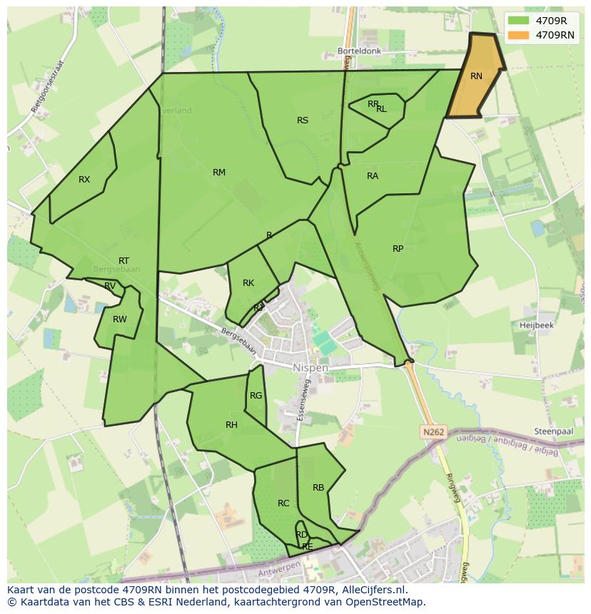 Afbeelding van het postcodegebied 4709 RN op de kaart.