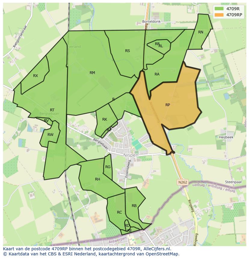 Afbeelding van het postcodegebied 4709 RP op de kaart.