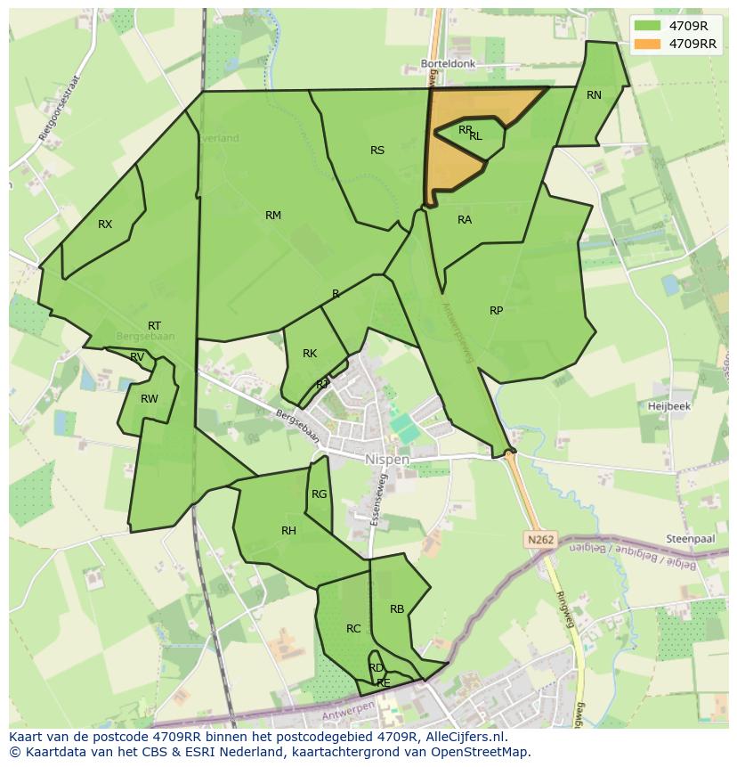 Afbeelding van het postcodegebied 4709 RR op de kaart.