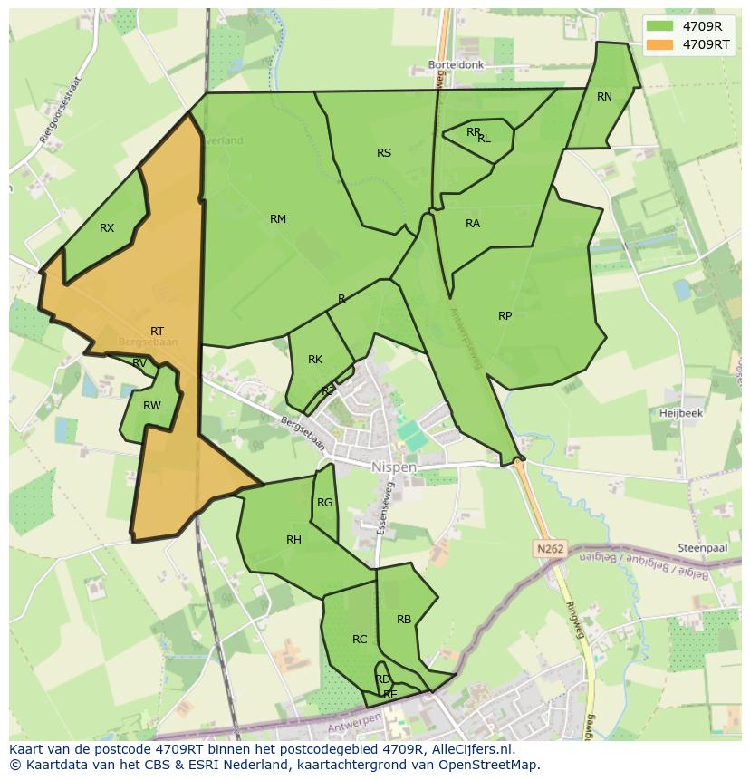 Afbeelding van het postcodegebied 4709 RT op de kaart.