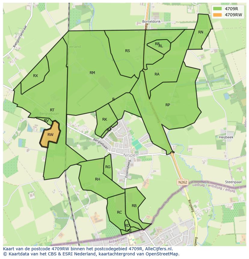Afbeelding van het postcodegebied 4709 RW op de kaart.