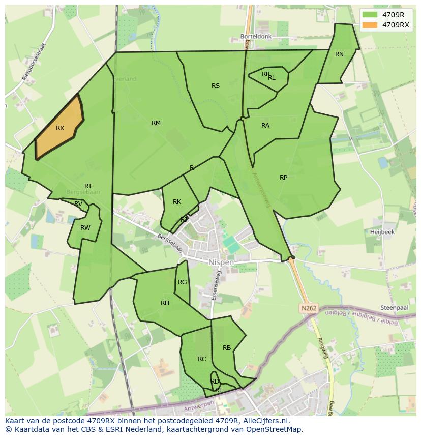Afbeelding van het postcodegebied 4709 RX op de kaart.