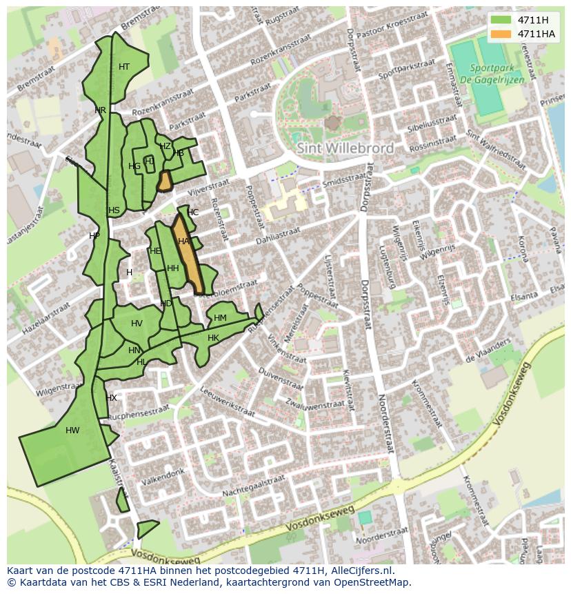 Afbeelding van het postcodegebied 4711 HA op de kaart.