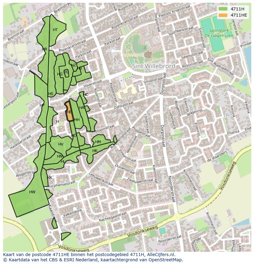 Afbeelding van het postcodegebied 4711 HE op de kaart.