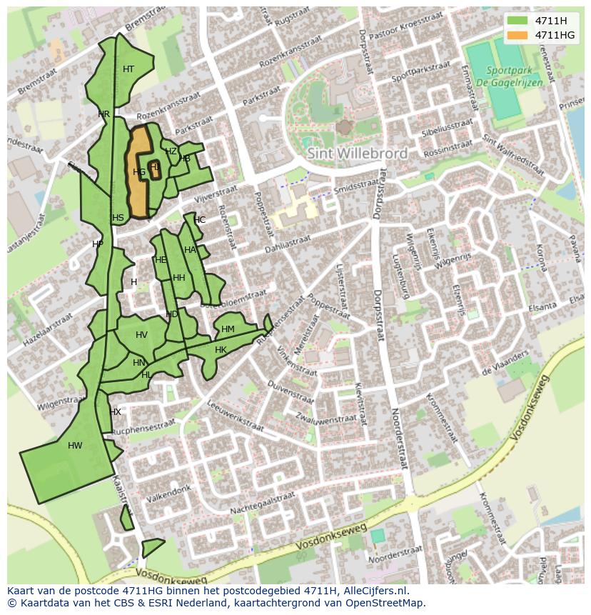 Afbeelding van het postcodegebied 4711 HG op de kaart.