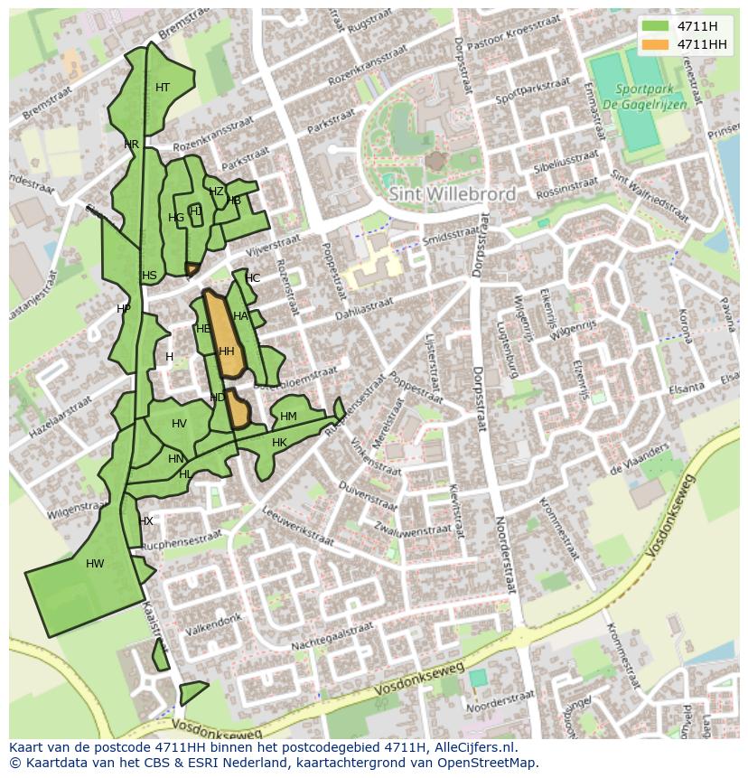 Afbeelding van het postcodegebied 4711 HH op de kaart.